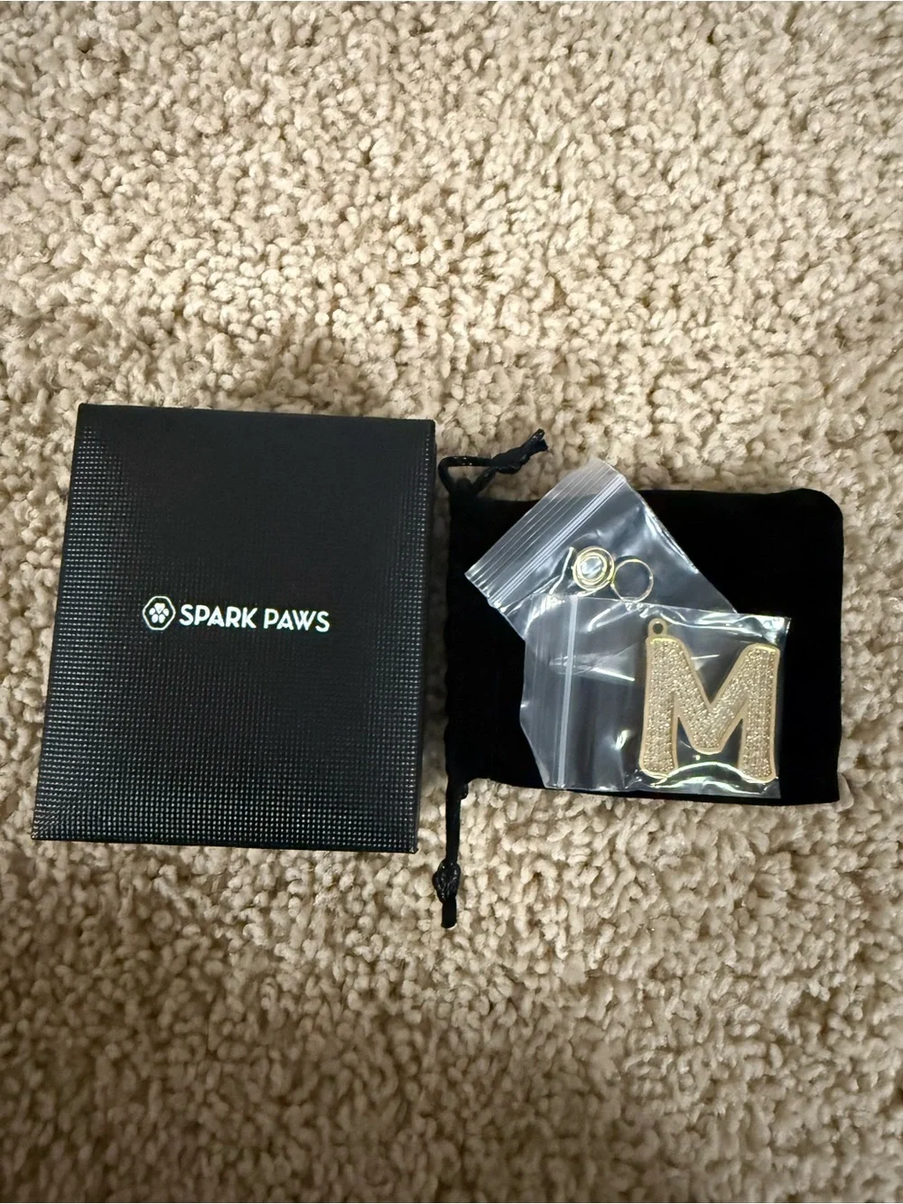 Spark Paws Gold Glitter Letter M Pet ID Tag
